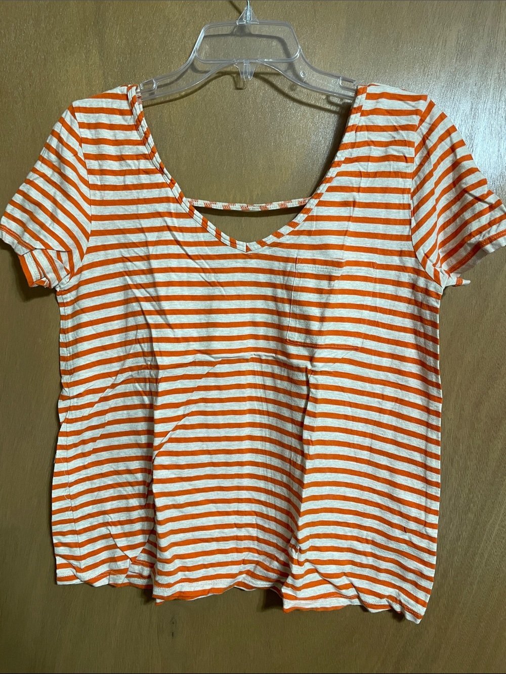 Women’s Striped V-Neck Tee - Orange & White